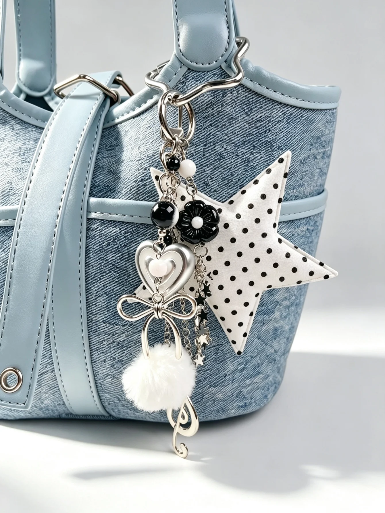 1 Set of Fashionable Polka Dot Star Bead Pendants for Bags, Sweet and Cool Y2K Style, Suitable for Decorating Handbags, Crossbody Bags, Backpacks, Bag Charms, Keychains, Etc