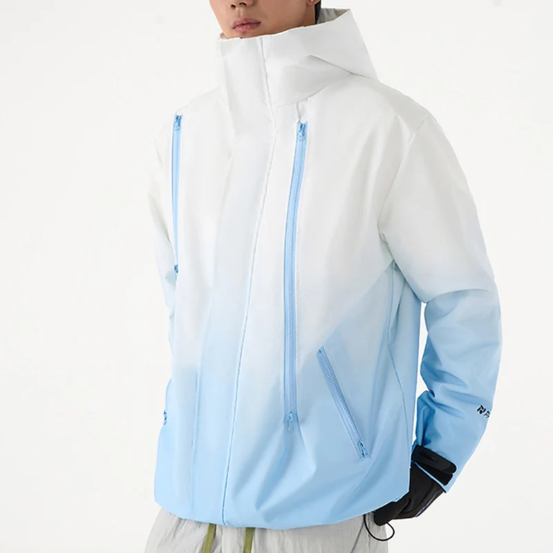 Gradient Color Windbreaker Jacket Women Fashion Hooded Turtleneck Hiking Jackets Woman Outdoor Sporty Zipper Outwear Mujer