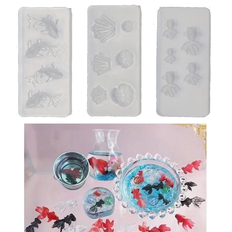 ZB91 3Pcs Mini Size Jewelry Pendant Mold Resin Casting Earrings Necklace Pendant Goldfish Lotus Leaf Mold Jewelry Making Tool