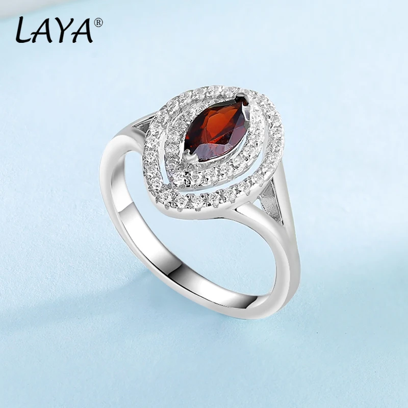 

LAYA 100% 925 Sterling Silver Marquise Brilliant Cut Gemstone Natural Garnet Rings For Women Wedding Engagement Fine Jewelry