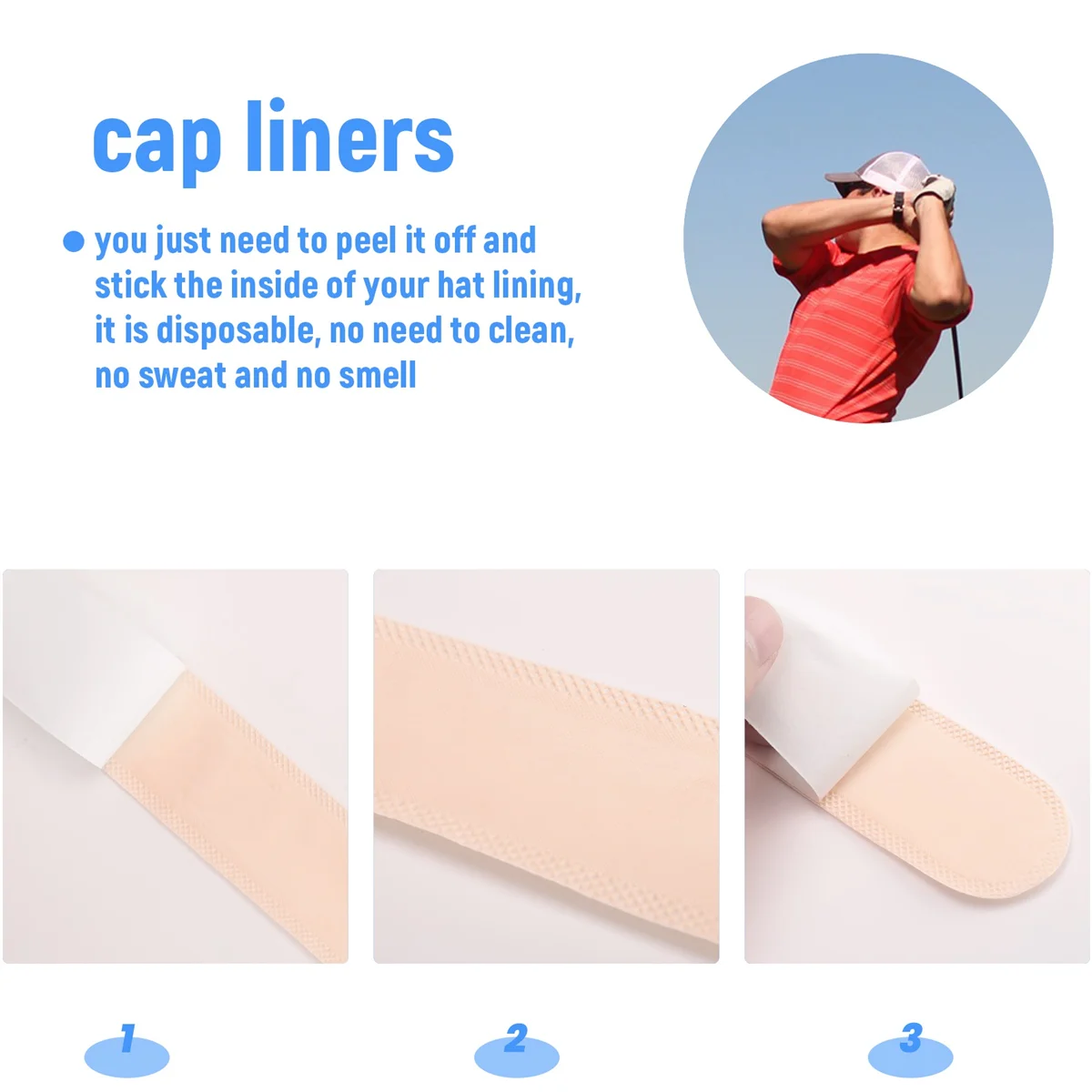 30Pcs/Set Golf Hat Liner Cap Protection Insert Headband Sweatband Disposable Hat Liner Moisture Absorbing Sweat PadsJAS