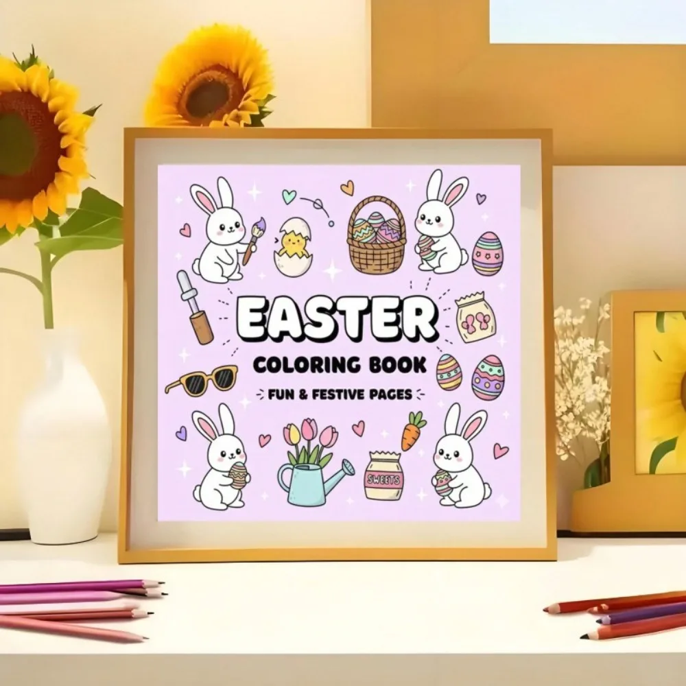 Easter Coloring Book Fun Festive Pages Cute Bunny Egg Hunting Illustrations for Adults Stress Relief Gift