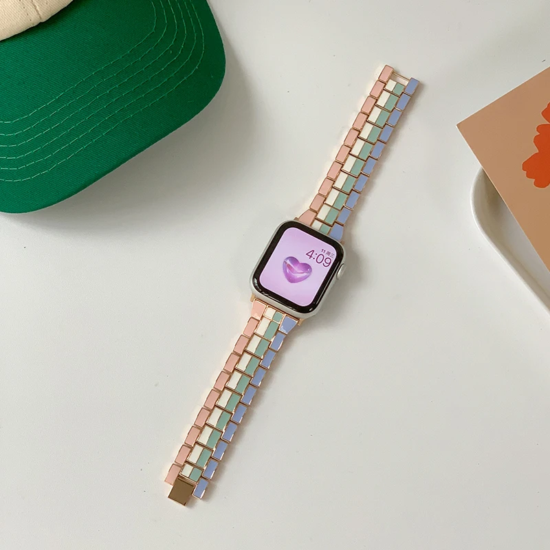 Color splicing Stainless steel metal strap For Apple Watch Band Series7 6 5 4 3 SE iWatch 41/45/40/44/42/38mm Wrist Belt