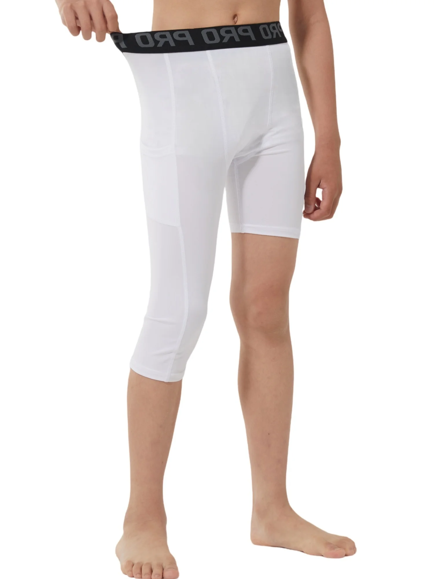 Youth Boys 3/4 One Leg Compression Tights for Basketball Leg Sleeve Capri Athletic Base Layer Underwear for Gym Running