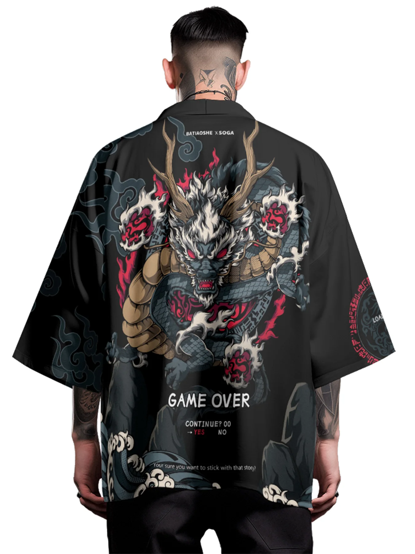 

National Tide Blue Dragon Kimono Coat Top Men's Shirt Traditional Chinese Style Home Casual Feather Weaving Daopao Men Shirt