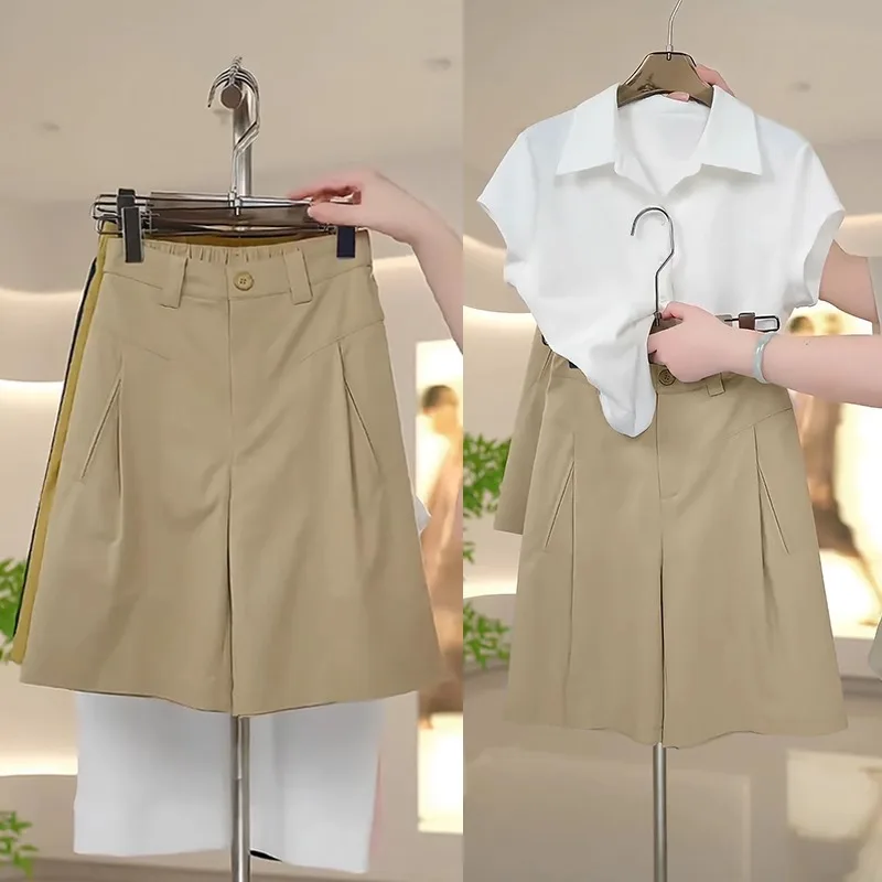

Khaki Five-Point Shorts for Women, Summer Thin Casual Hot Pants, Simple Outerwear A-Line Shorts