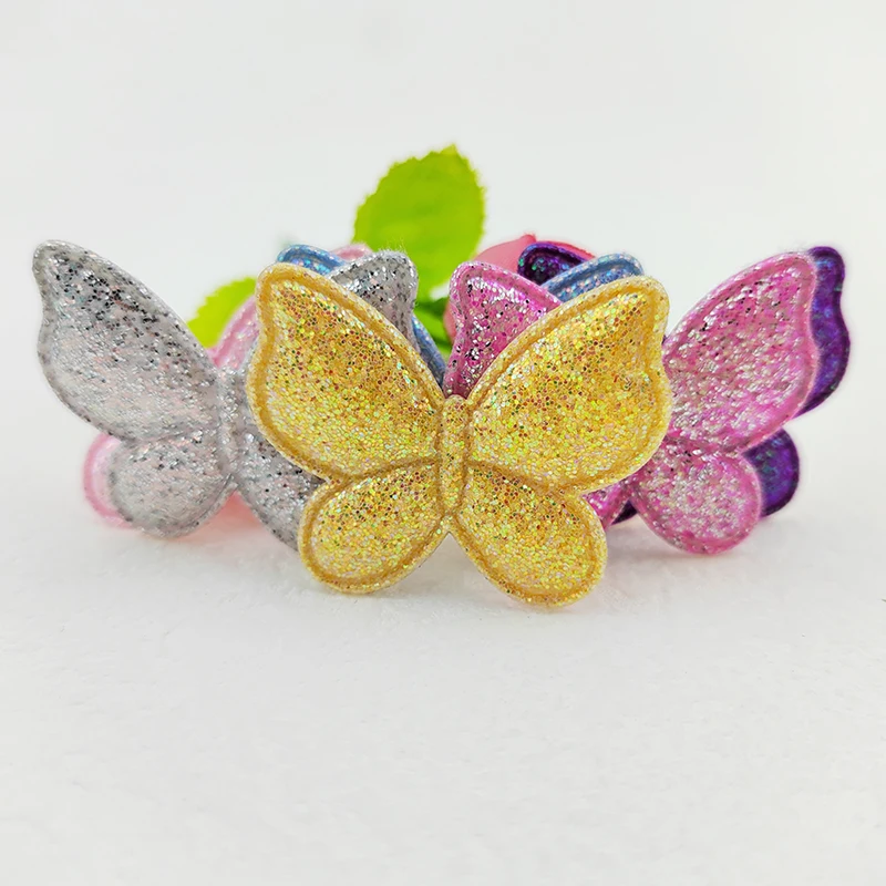 100Pcs/Lot Two Size Glitter Butterfly Padded Appliques For Craft Clothes Sewing Supplies DIY Hair Clip Accessories Patch