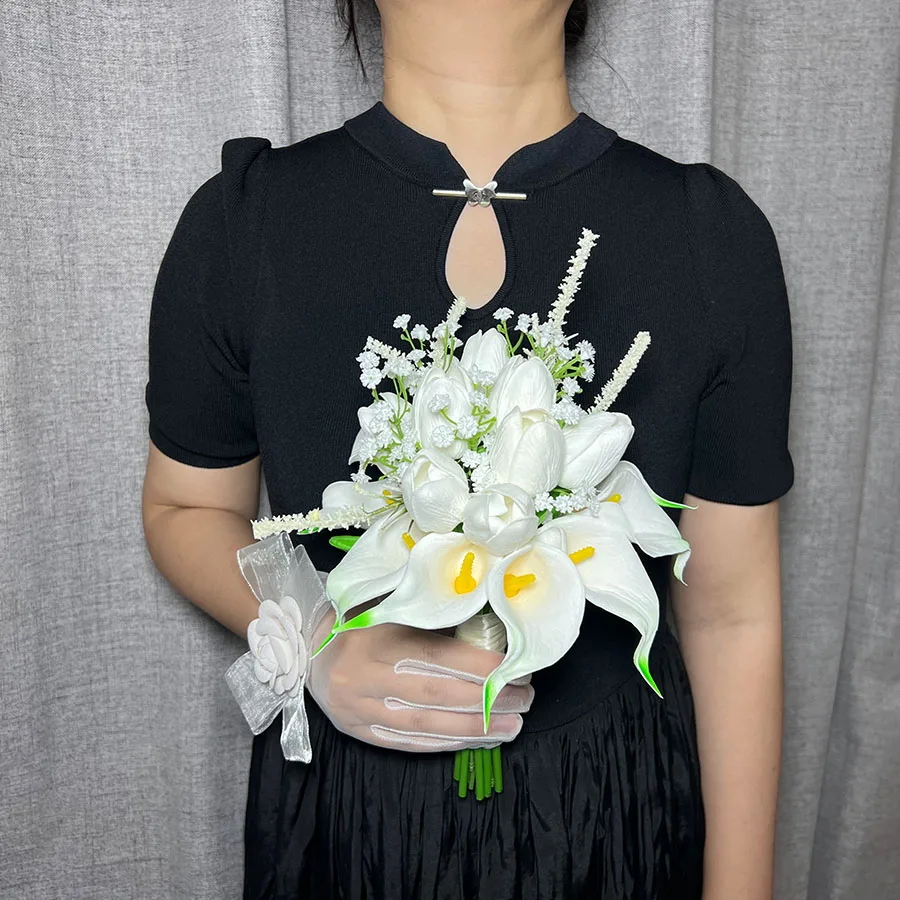 White Calla Simulation Flower Wedding Photography Bouquet Bride Holding Flower Marriage Photo Props Wedding Valentine's Day Gift