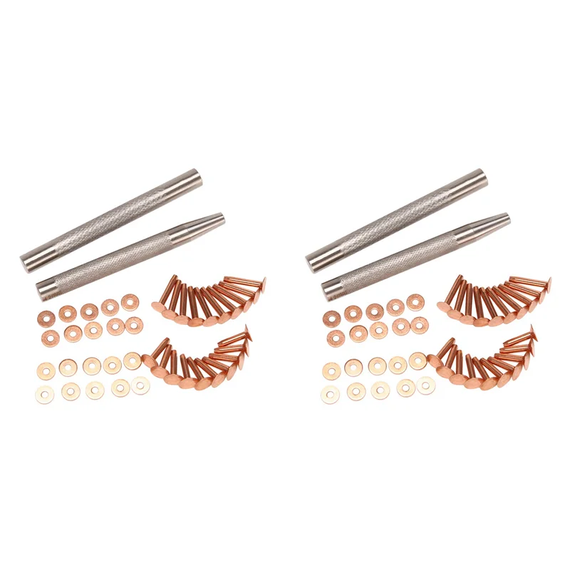Flash Trend 40Pack Copper Rivets And Burrs (14Mm And 19Mm) With 2Pcs Punch Rivet Tool For Belts, Bags, Collars, Leather-Crafting