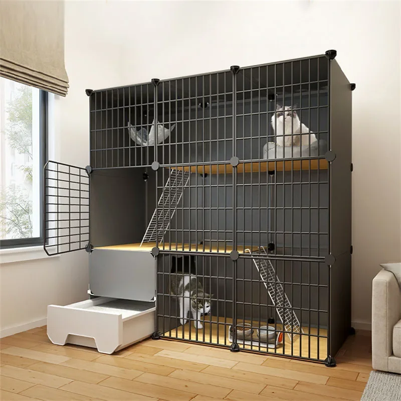 mesh Cat Cages multi-layer space Cat Villa with Litter box Toilet pet Cage for Cats Indoor