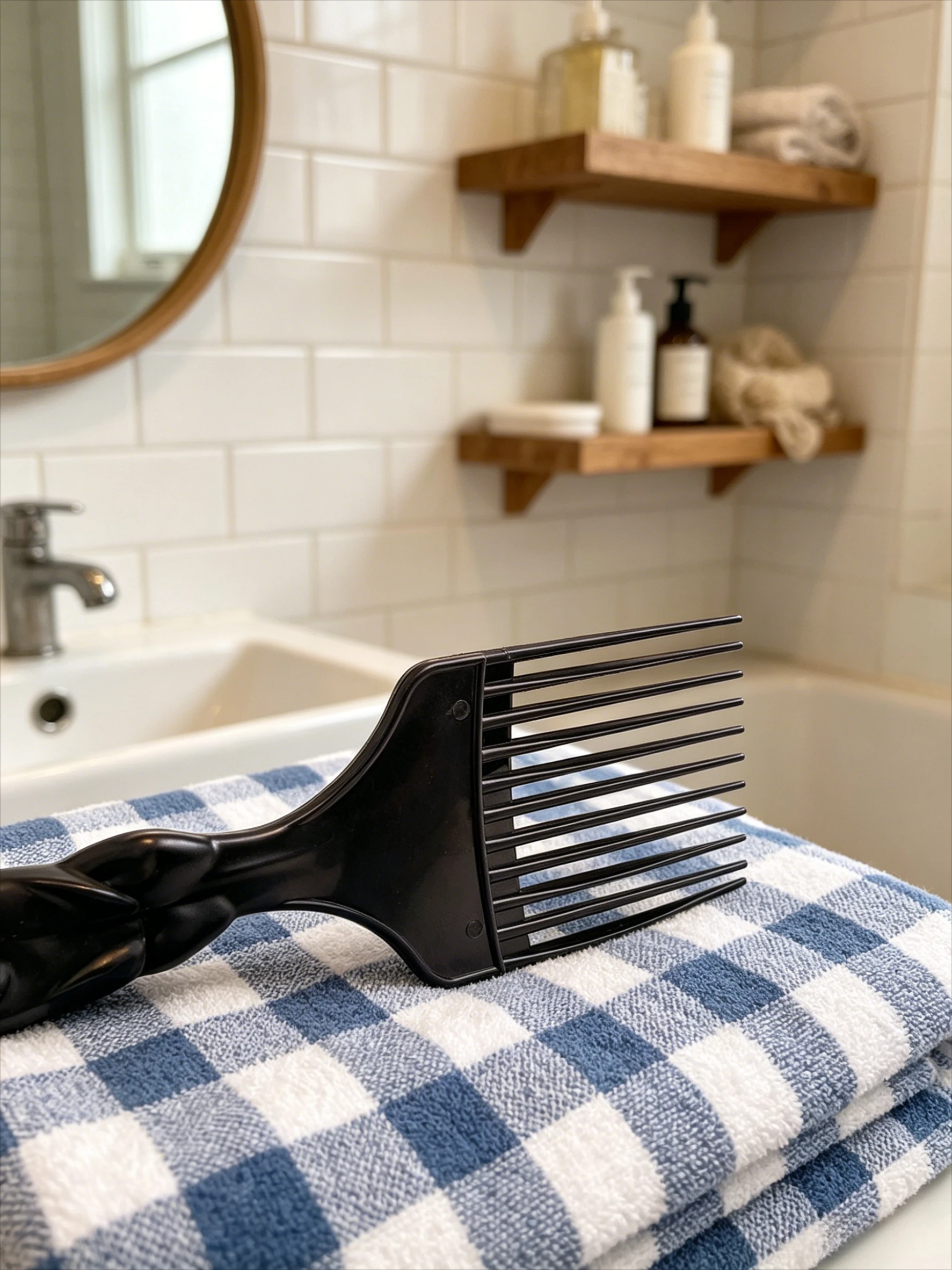 

Black Plastic Fist Handle Afro Comb Oil Head Styling Pick Comb Salon Barber Hairdressing Tool
