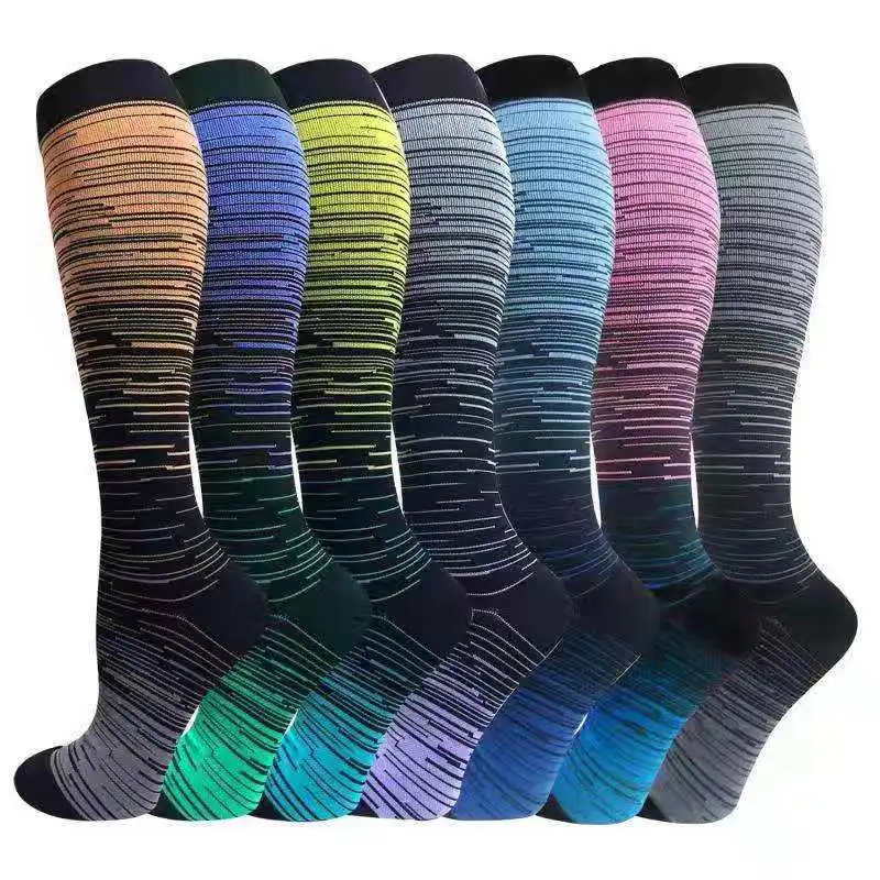 

Gradient Mixed Color Four Seasons Pressure Even Size Men And women's Socks mid-calf Sports Nylon Socks Compresion