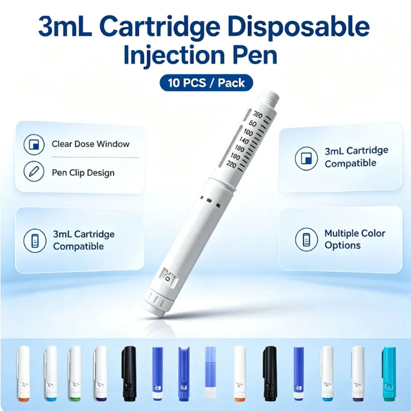 10PCS 3ML Cartridge Disposable Insulin Pen  Rotation Press Injection Tool with Visible Window for Precise Dose Control