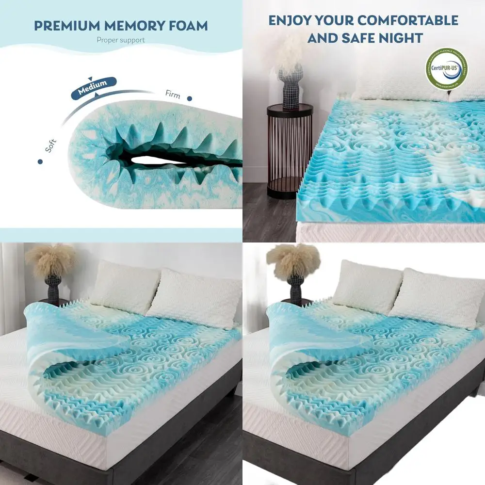 

Gel-Infused 5-Zone Twin Memory Foam Mattress Pad, Pressure Relief, CertiPUR-US Certified, Blue, 38x75