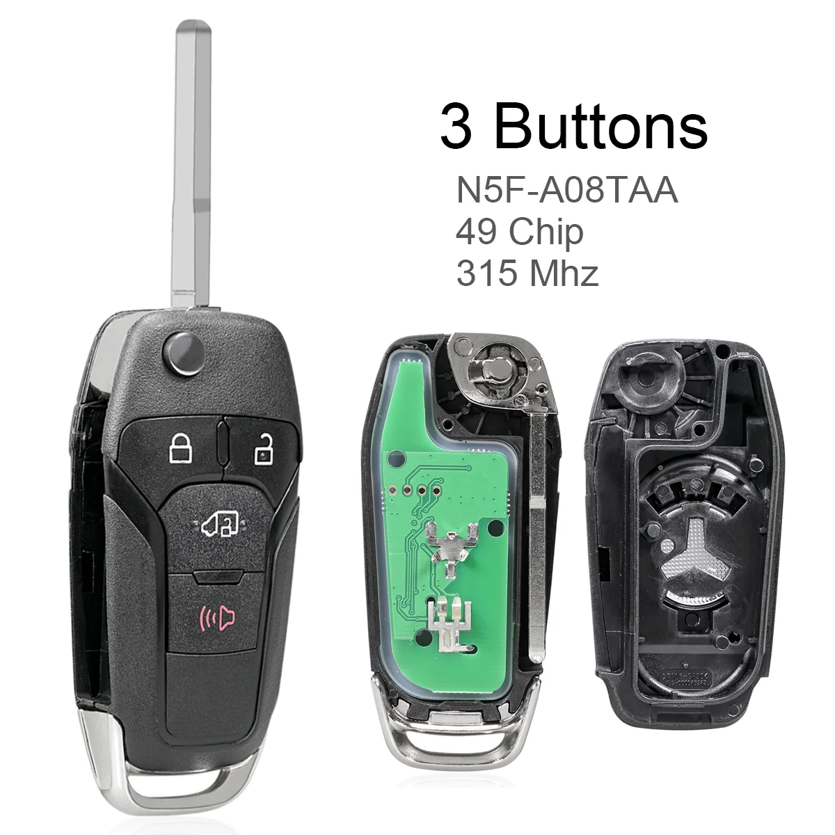 3 Buttons Car Remote Key Fob Shell Fit for Ford Transit Connect 2019-2020 315MHz 49 Chip N5F-A08TAA Keyless Smart Key Case Cover