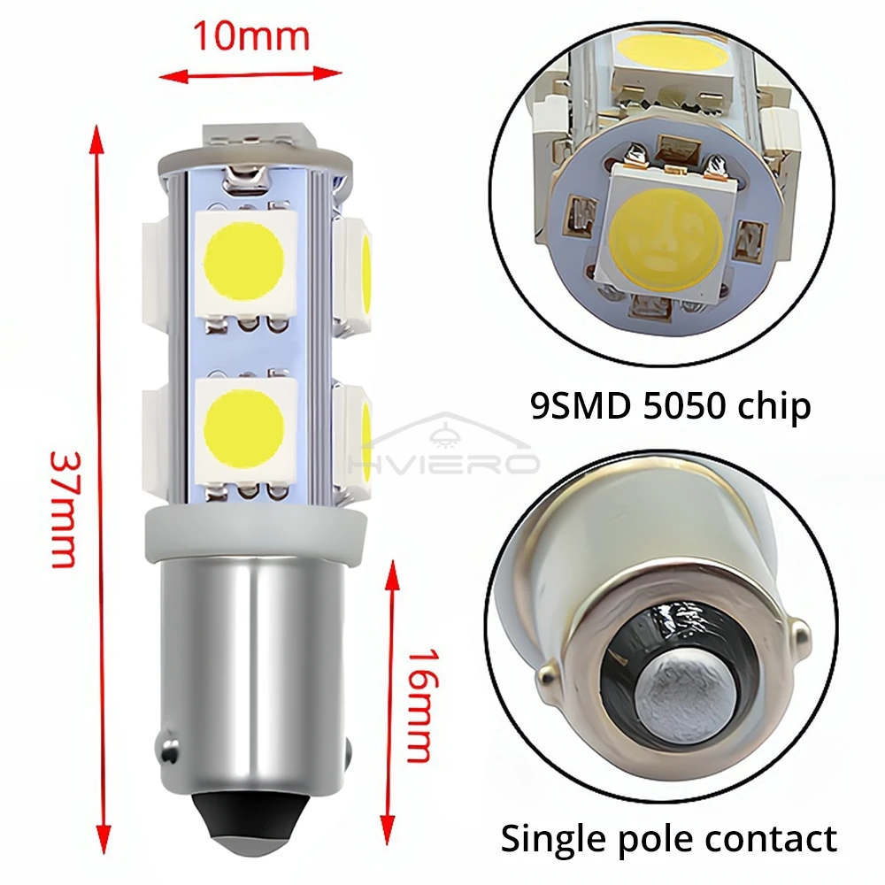 2 uds blanco DC 12V 1156 Ba9s T4W 5050 9smd Led Interior lectura matrícula bombillas luces traseras luces de calibre iluminación ultrabrillante