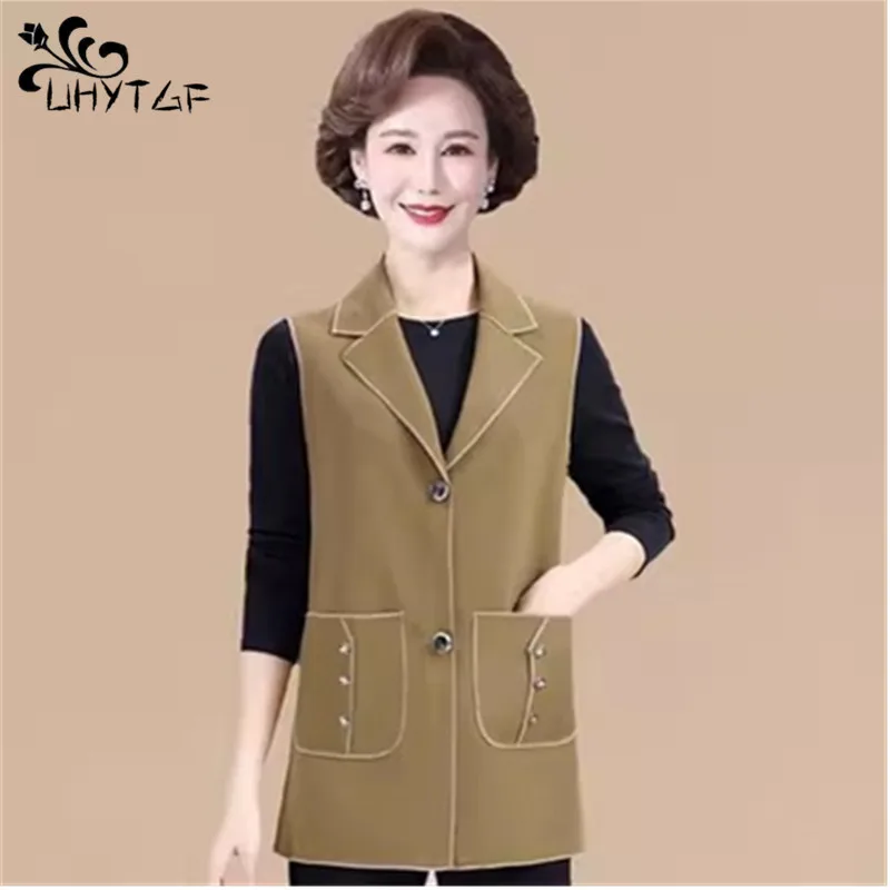 UHYTGF 2024 Spring Autumn Clothes Women's Vest Coat Fashion Single-breasted Jacket Vest For Women Large Size Exterior Vest 29