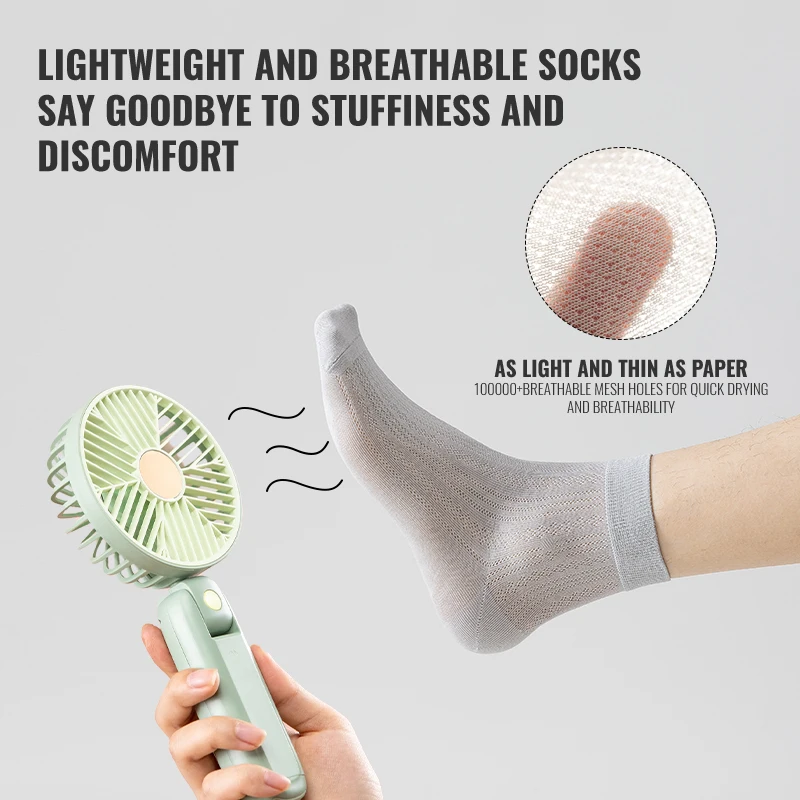 MiiOW Ice Silk Socks Men Summer Antibacterial Thin Long Socks Anti Odor Deodorant Breathable Cotton Business Crew Sock Black