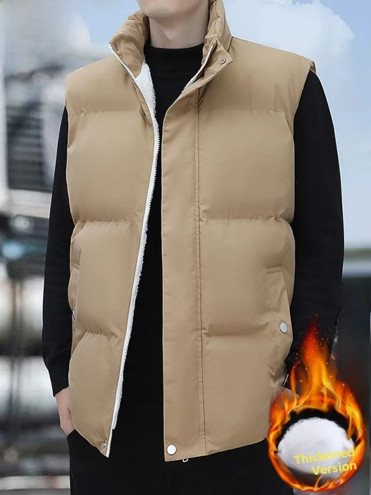 

Paul 2025 Men's Quilted Cotton Jaet with Hood Warm Thiened Bread Sle Vest Svel Stand Collar Autumn Winter Coat