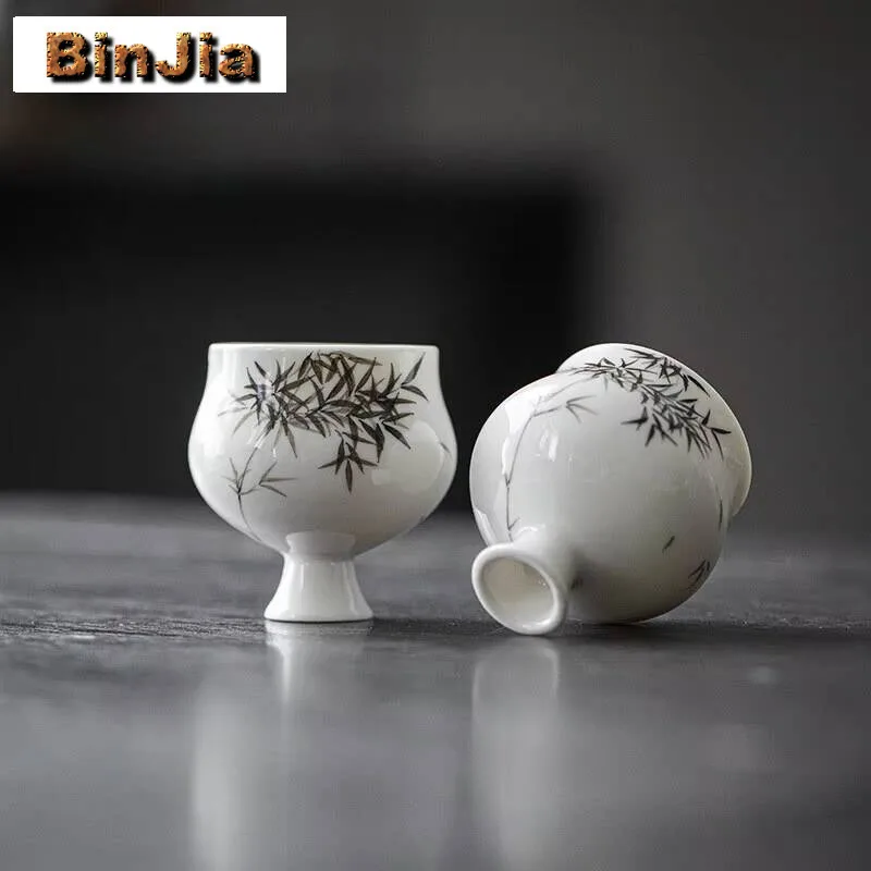 

2 шт./компл., бамбуковая чашка для чая, ручная работа, бытовая чаша для образцов на высоких ножках, коллекция чайных наборов для медитации, 60 мл