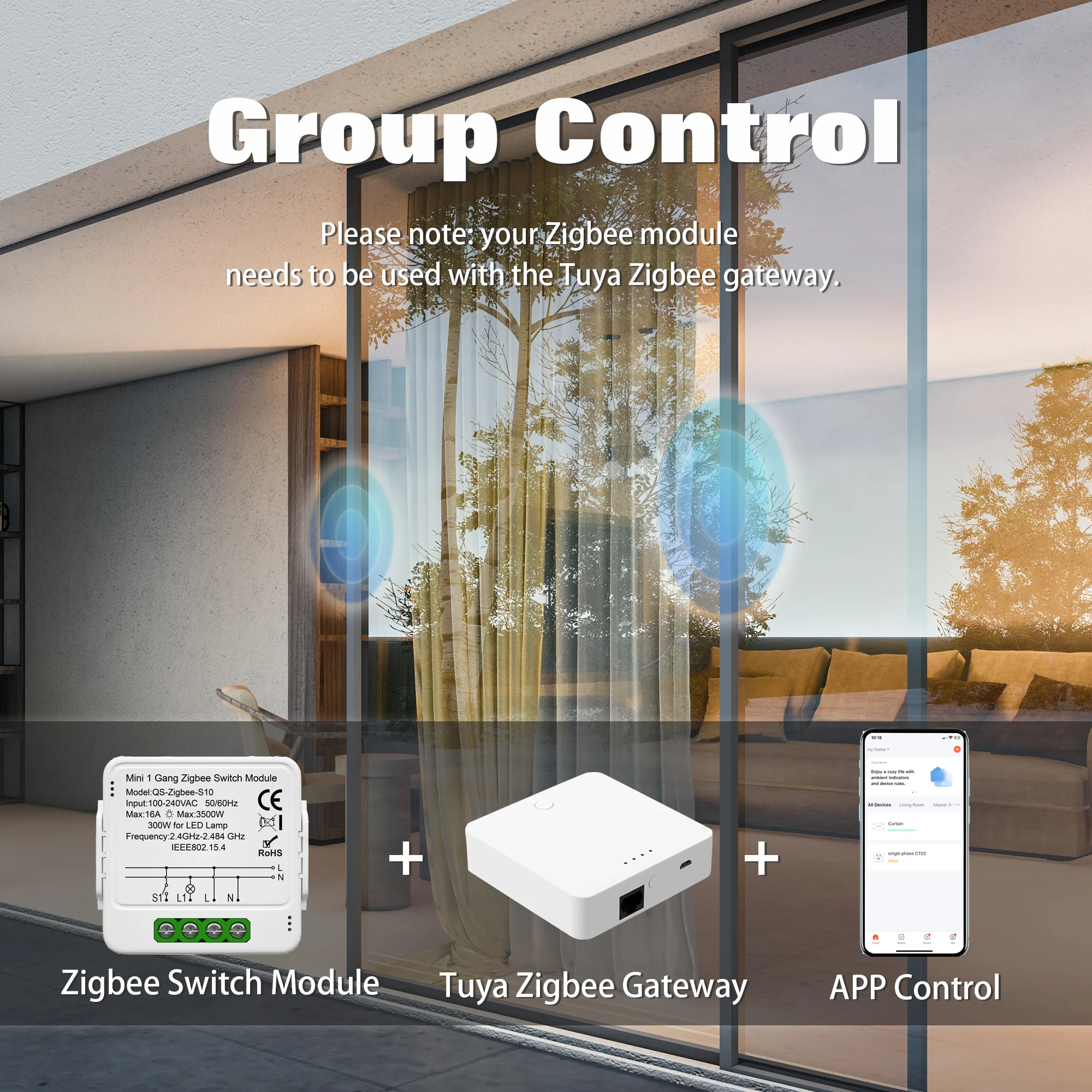 Tuya Smart Zigbee Switch Tech, 1, 2/3 Gang Switch, Mini Smart Breaker, Smart Life Control, Compatible avec Alexa, Google Home, Tournesol