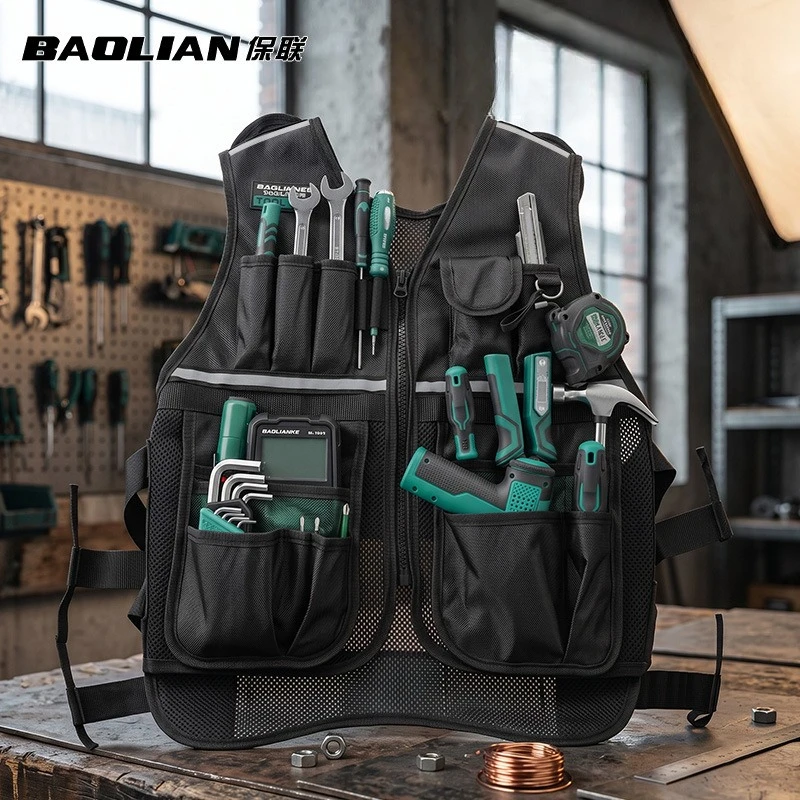 Adjustable Workwear Allround Work Tool Vest Safety Vest with Multi-pockets and Zipper Heavy Duty Tool Vest for Electricians