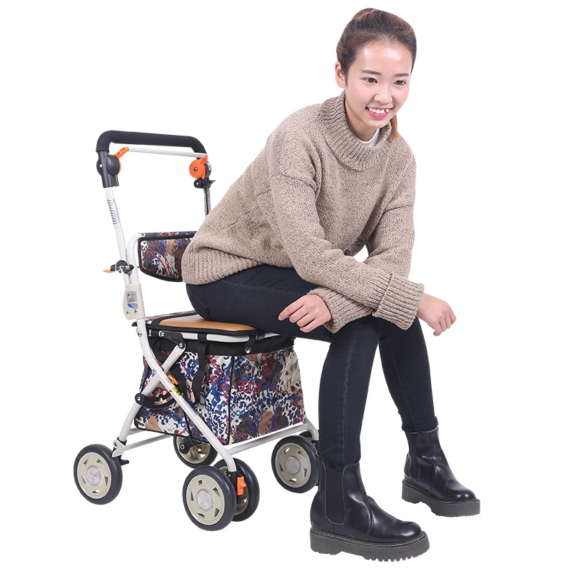 Elderly shopping cart handcart grocery shopping transportation assistance portable four-wheel cart foldable and easy to sit on