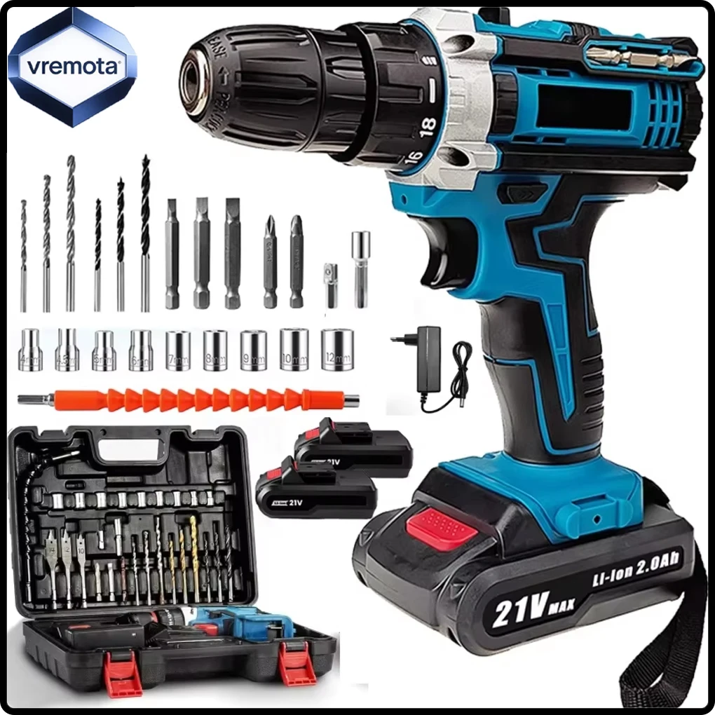 Vremota – perceuse sans fil 21V, outils électriques ménagers multifonctions, tournevis électrique Rechargeable à 2 vitesses, batterie au Lithium