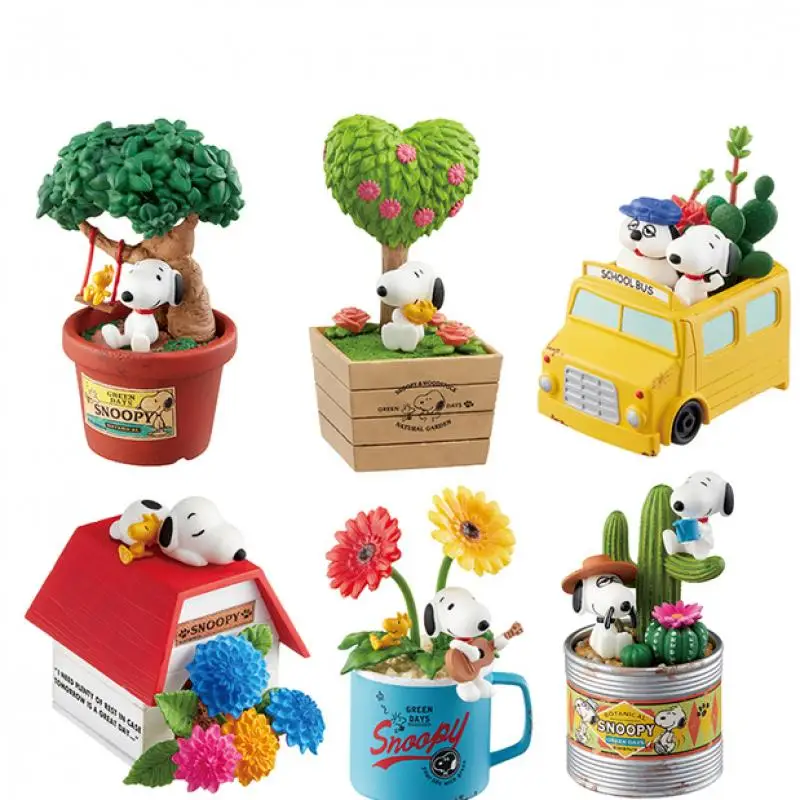 Snoopy Green Days Anime Figure Models Green Potted Plant Table Ornaments Anime Peripherals Toys Kawaii Dolls Gifts for Childrens