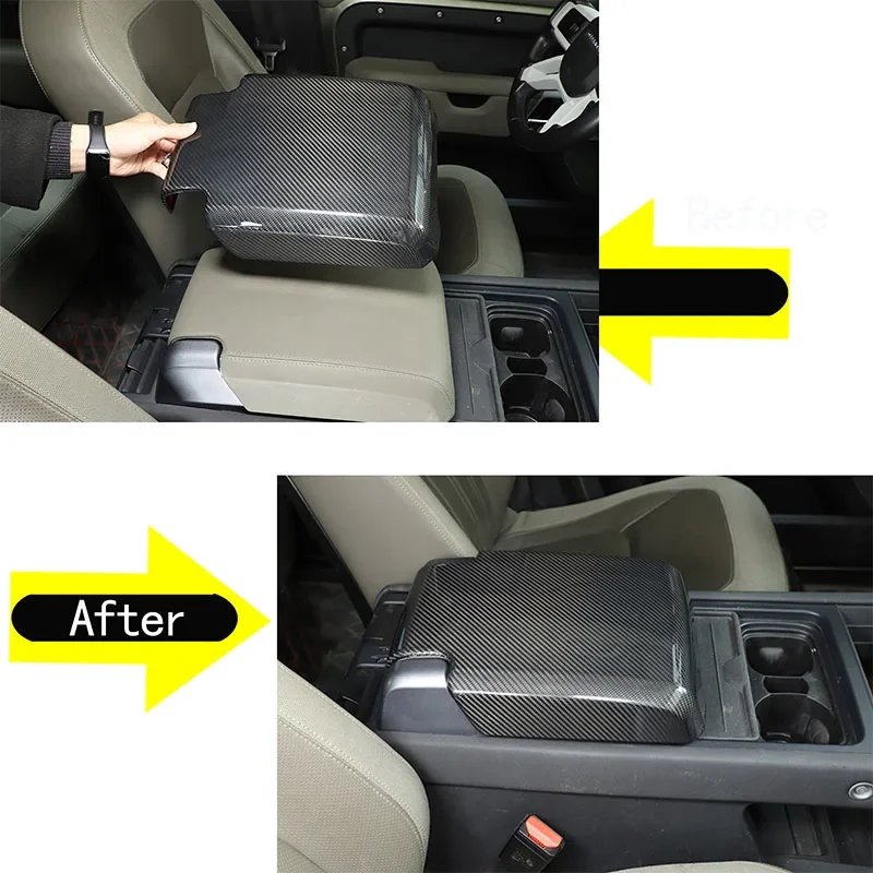 cheya Real Carbon Fiber Car Center Console Armrest Box Decorative Cover for Land Rover Defender 90 110 2020+ Interior Accessory