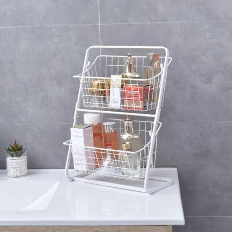 

Iron Storage Shelf Rack for Kitchen Seasoning Organizer Fruits Holder Double Layer Assembly Bathroom Cosmetic Storage Basket