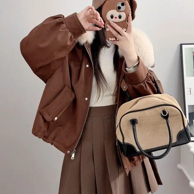 2025 Winter New Women's Fake Fur Jacket Loose Workwear Parker Jacket