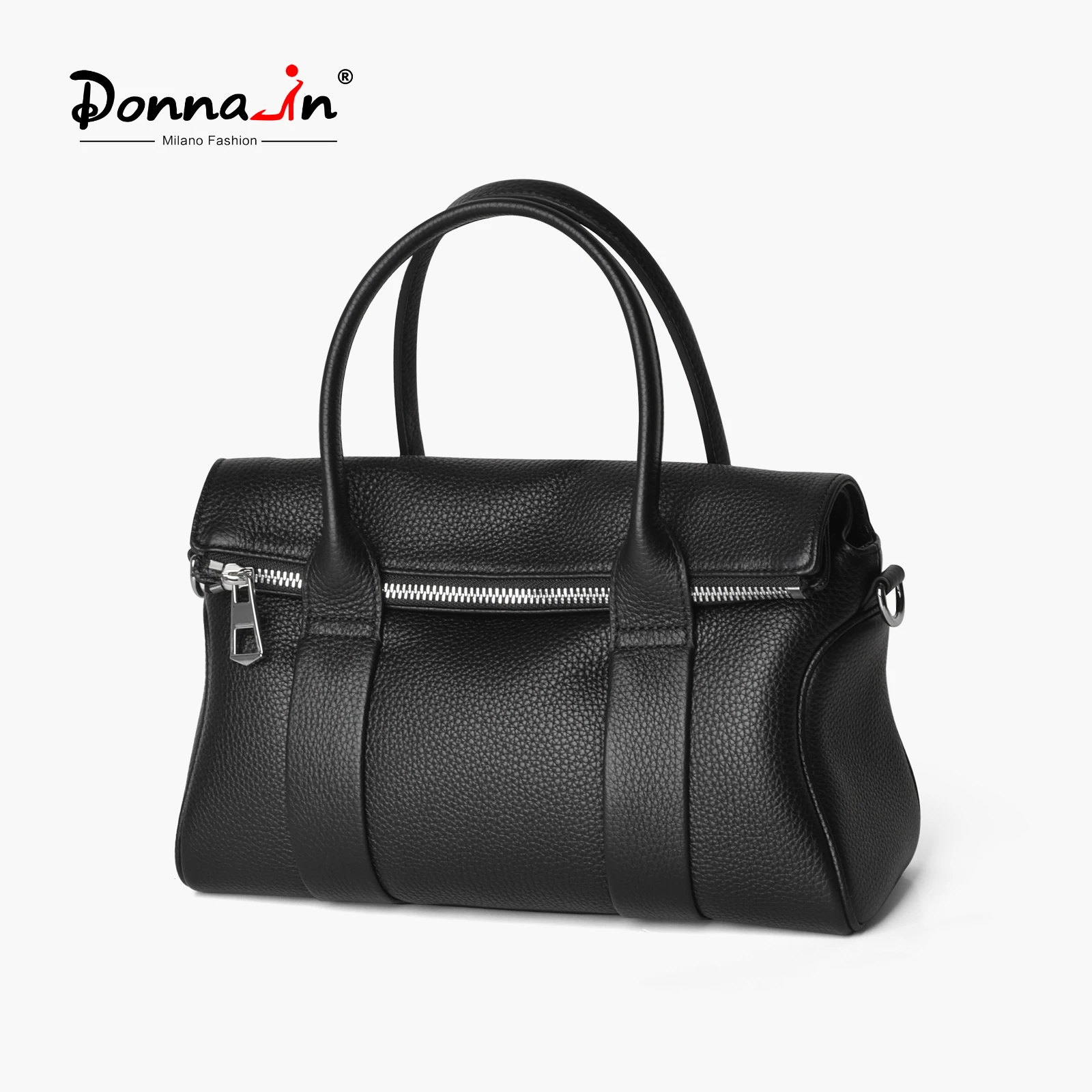 Sac à main Donna-in haut de gamme en cuir véritable souple, mini-sacoche à rabat avec fermeture éclair pour femme, avec bandoulière, style minimaliste