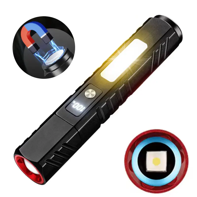 

Portable Magnetic Pocket LED COB Flashlight 7 Lighting Modes Aluminum Alloy Camping Telescopic Zoom Torch For Hiking Fishing