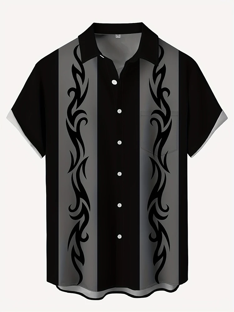 

Мужская повседневная рубашка с короткими рукавами и простым 3D-принтом в полоску, простой и универсальный повседневный мужской топ с воротником