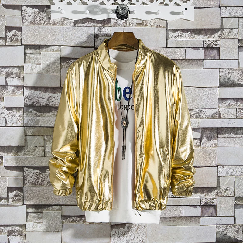 

New Mens Shiny Jacket Gold and Silver Bright Color Streetwear Clothing Men Hip Hop Coats Jackets