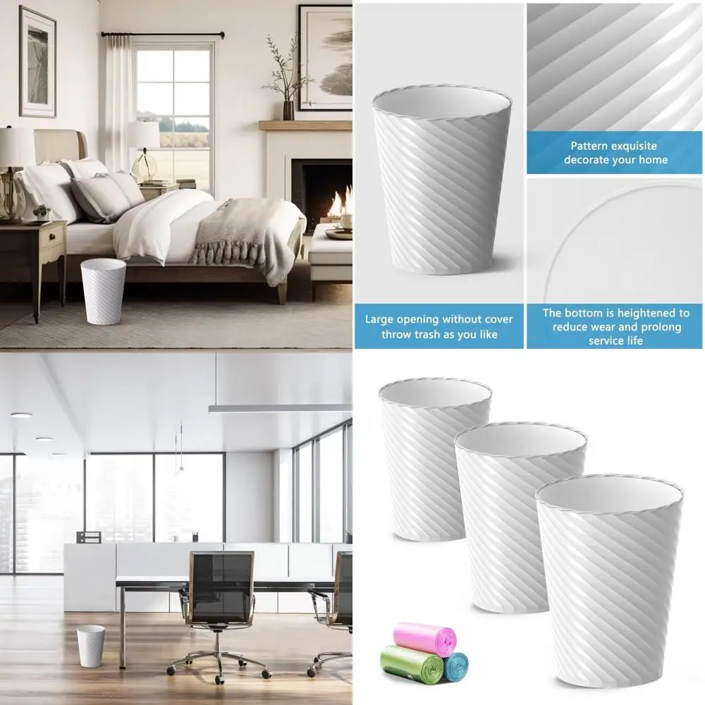 

Набор из 3 маленьких мусорных банок для ванной комнаты емкостью 1,8 галлона с мешками, белые, идеально подходят для компактных помещений для дома и офиса.