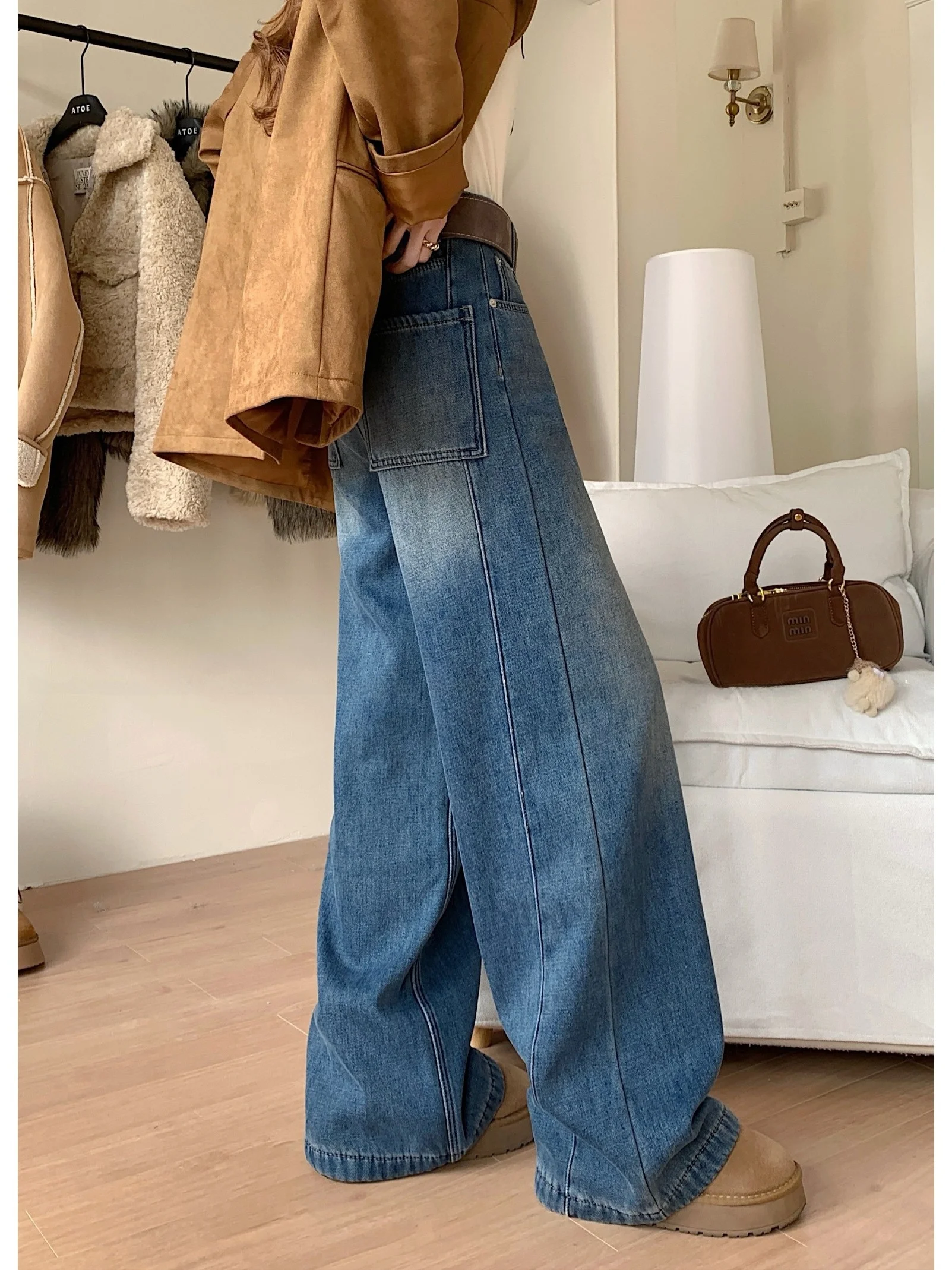 

High Waist Wide Leg Jeans Women's Pure Color Spring 2026 New Style Casual Simple Fashion Floor-Length Trousers