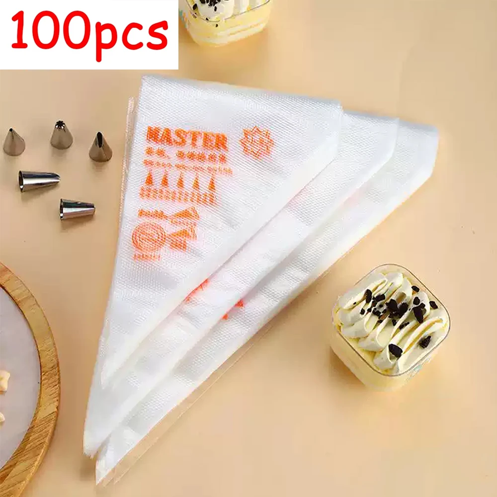 

100Pcs Disposable Pastry Bag Piping Bag Icing Fondant Whipped Cream Squeeze Cream Bag Dessert Decorators Pastry Tip Nozzle Bags