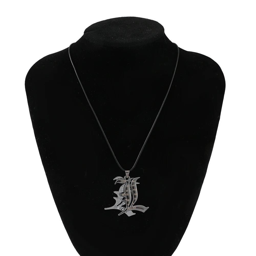 Death Note L Logo Pendant Necklace - Black Rope Leather Choker Mystery Character Jewelry Unisex Fashion Accessory view 4