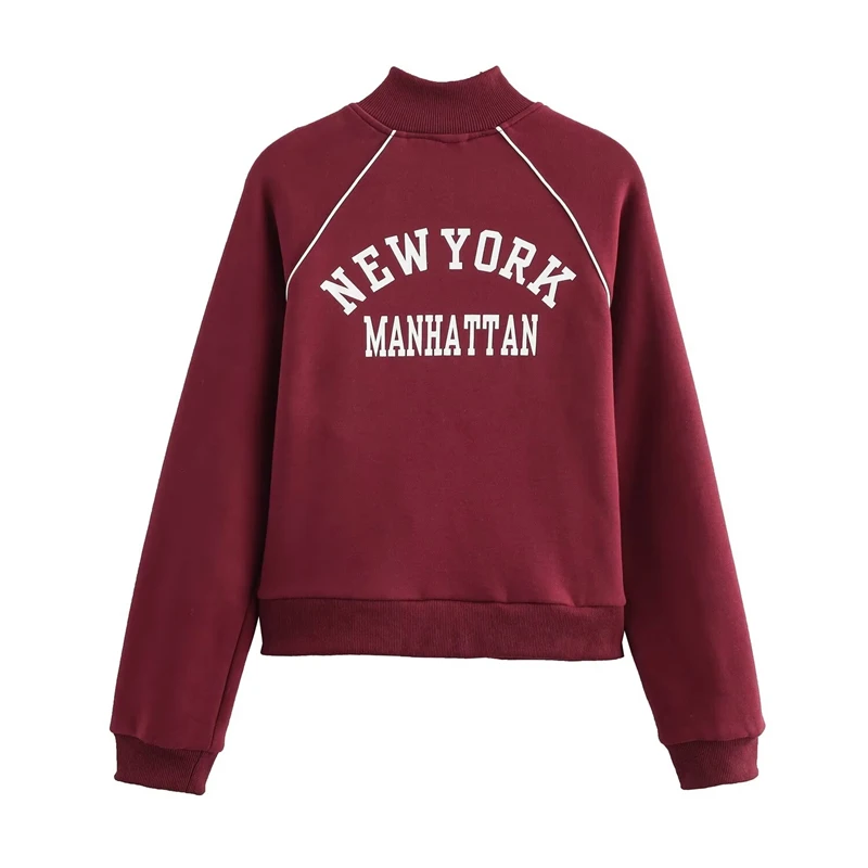 KEYANKETIAN New Sport style Letter Print Zipper Stand collar Hoodies Pockets Screw Thread Women's Slim Cropped Top Sweatshirt