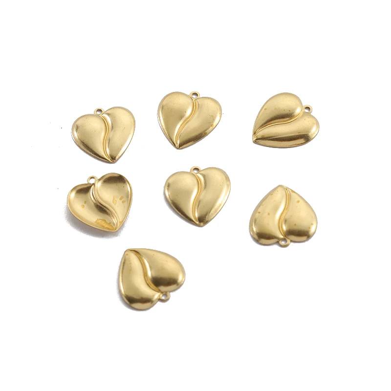 20Pcs Raw Brass Puffy Heart Charms Heart Dangle Pendant for Diy Necklace Bracelet Earring Jewelry Making Valentine's Gifts