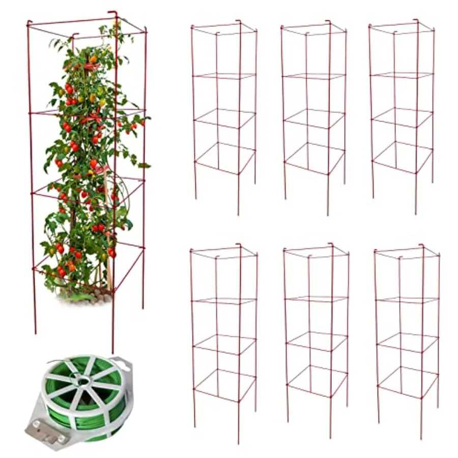 

Tomato Cages 6 Packs 46 Inch H Plant Stand with 164 Feet Twist Ties, Heavy Duty Garden Plants Support for Tomatoes, Cucumber, a