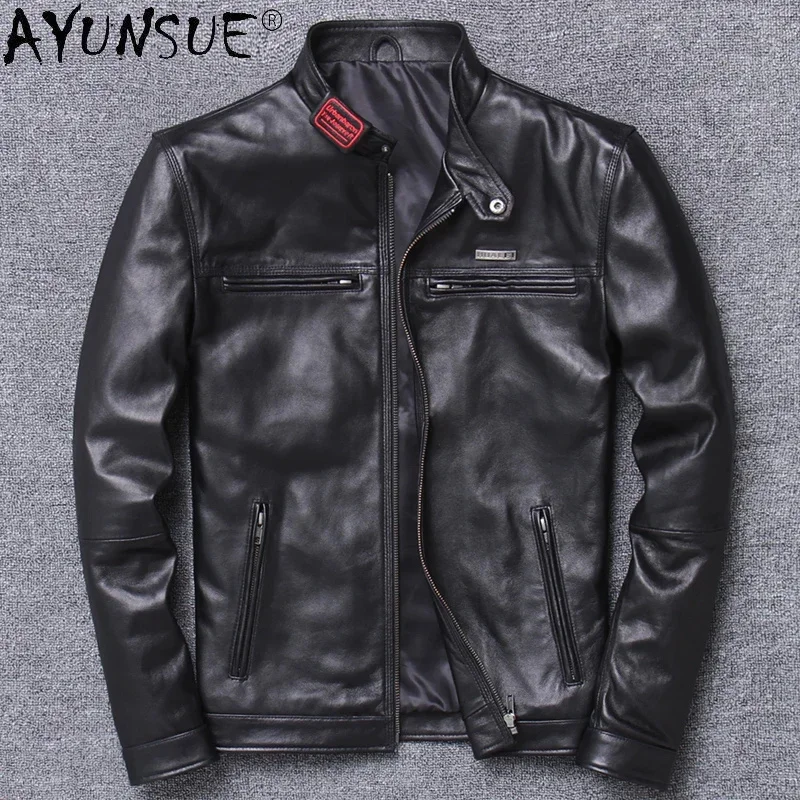 

AYUNSUE Genuine Leather Jacket Men Vintage Natural Sheepskin Coat Spring Autumn Mens Motorcycle Jackets Chaquetas Hombre