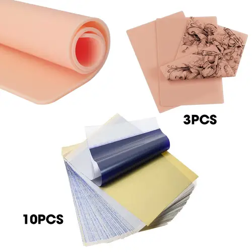 Juego de papel de transferencia y práctica de la piel del tatuaje, 3 uds., pieles falsas en blanco de doble cara, 10 Uds. De papeles de transferencia de tatuajes
