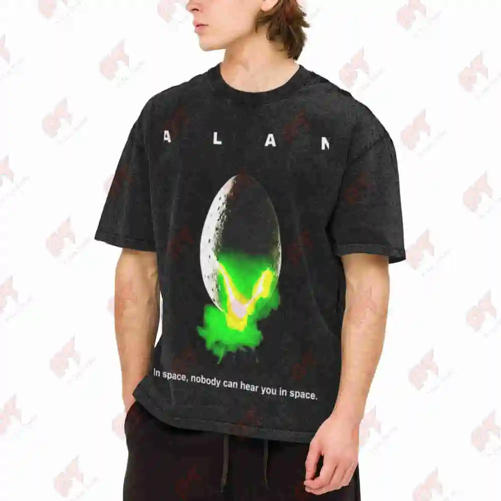 Alan In Space Nobody Can Hear You Horror Vintage Washed Tee Pure Cotton T-Shirt