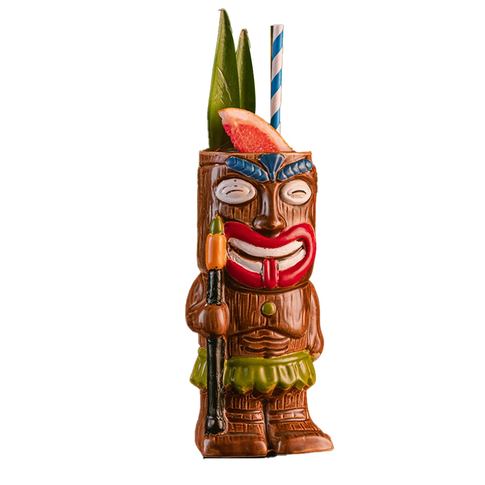 Tiki Mug Hawaiian Cocktail Cups Creative Ceramic Drinkware Cup Tiki Mugs Beer Beverage Mug Wine Mug Party Bar Tools Ornament Mug