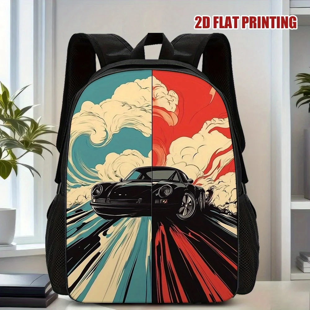 

1 Piece Double Row Racing 2D Flat Printed Backpack - Large Capacity Shoulder Bag with Adjustable Shoulder Strap Design
