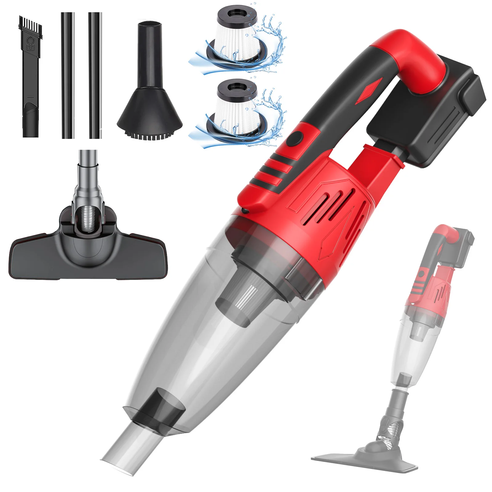 [No battery] Cordless Hoover for Mil-wau-kee 18V Batteries, Portable car Hoover with 3 car Cleaning Filters