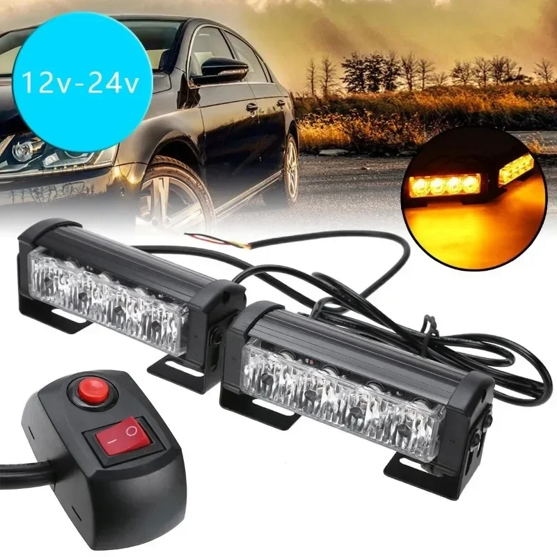 

Tiy For Motorcycle Vehicle Truck Van 8LED Car Emergency Strobe Light Bar Warning Flash Lamp Red Blue Yellow